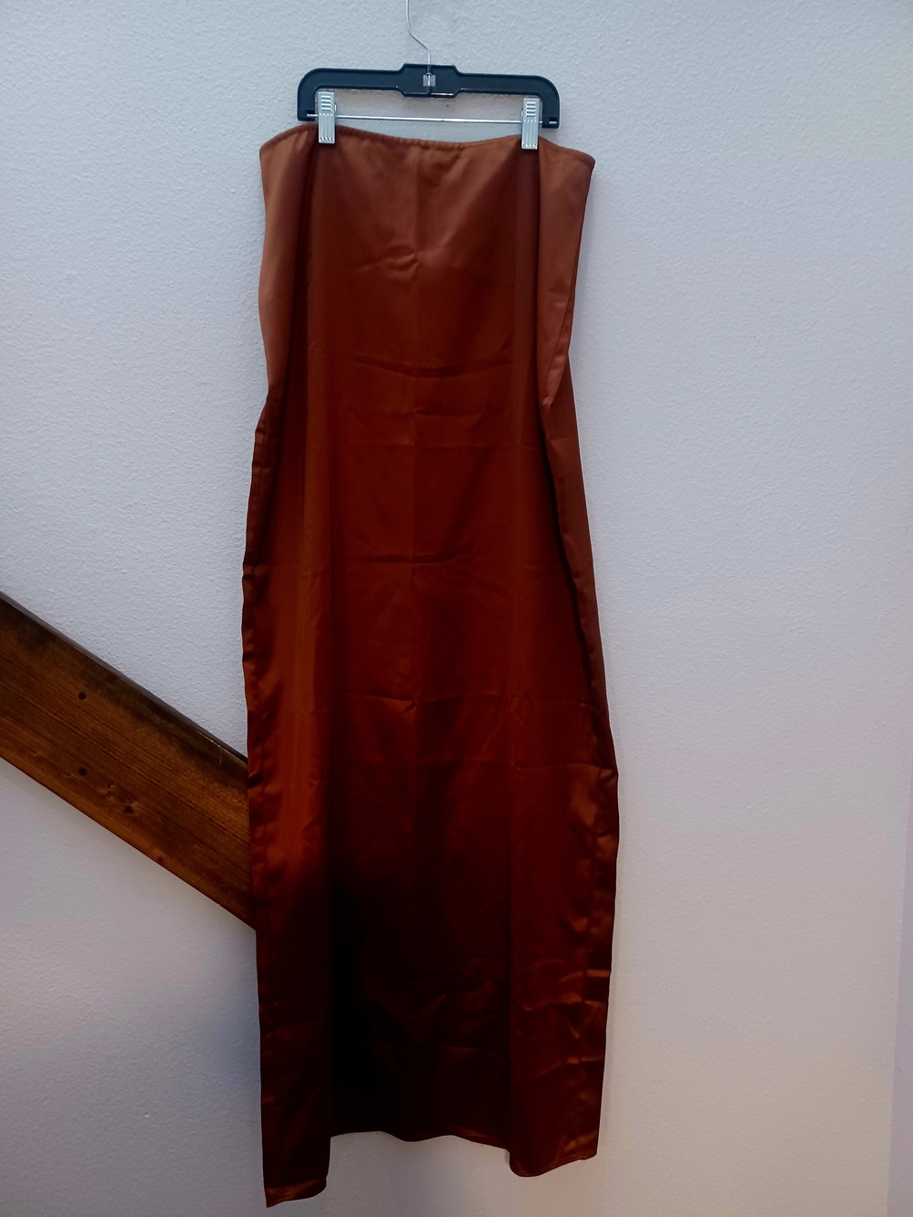 Lovers + Friends Strapless Satin Dress in Rust Copper
